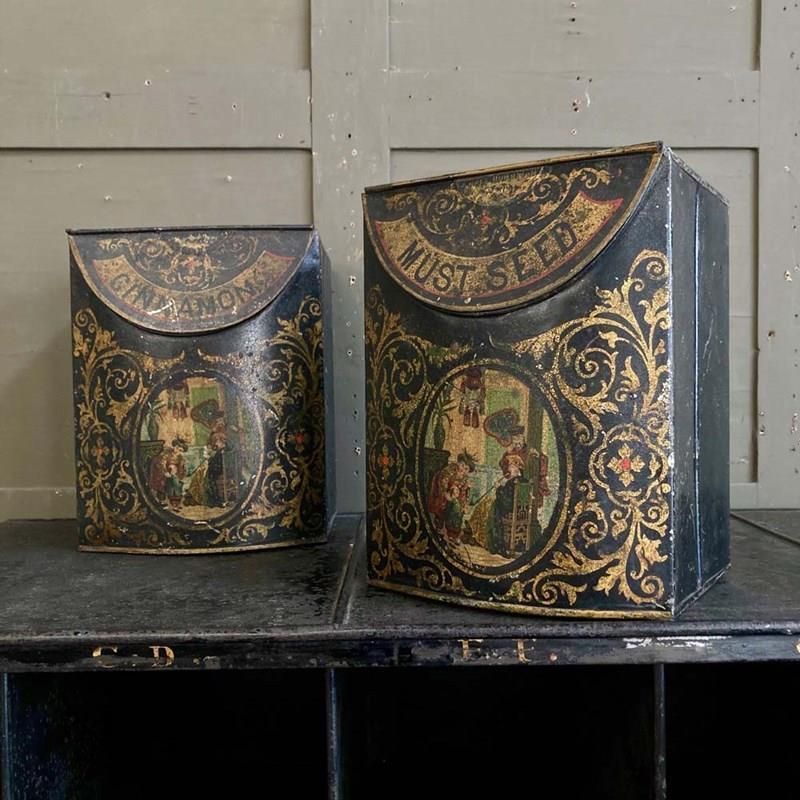 Antique Toleware Spice Tins, 1800s