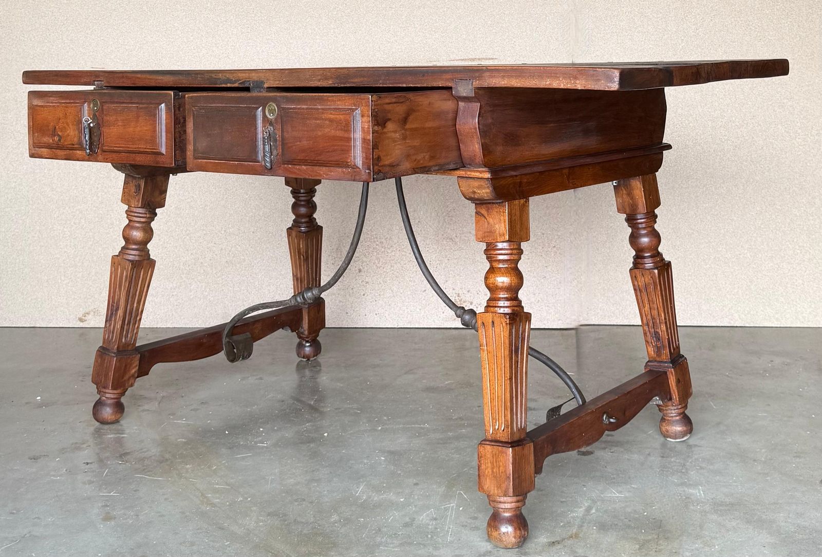 19th Century Solid Oak Baroque Fluted Legs Desk Writing Table Or Console photo 4044.0