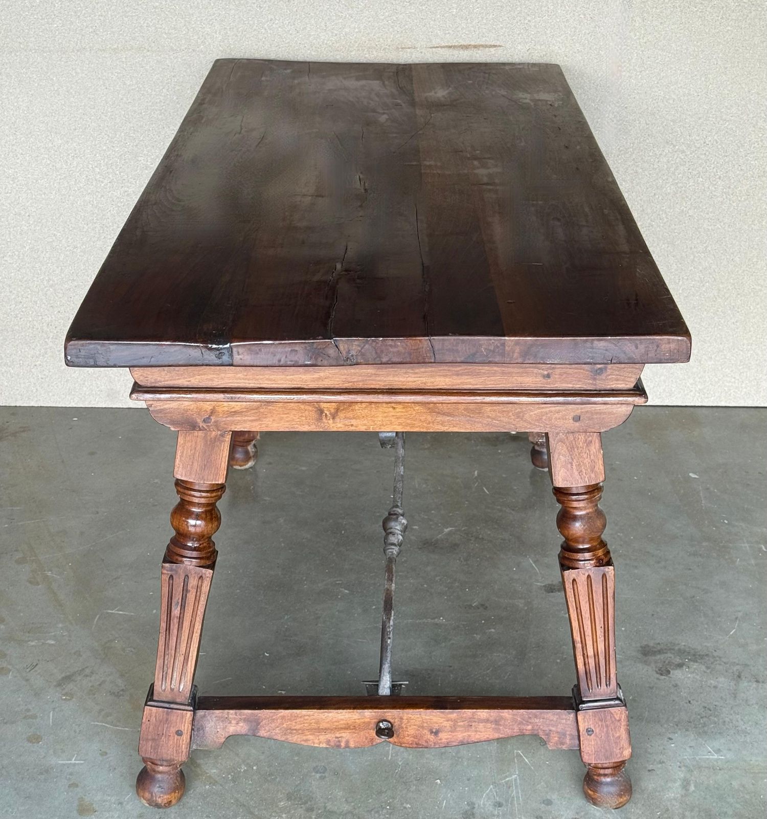 Furniture 19th Century Solid Oak Baroque Fluted Legs Desk Writing Table Or Console photo