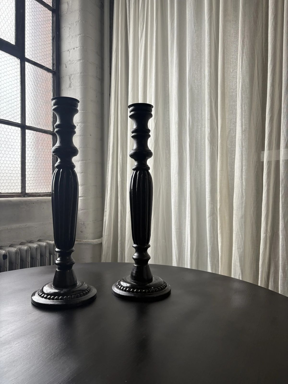 Pair Of Tall Ebonized Alter Candlesticks, France Circa 1971 photo Home Decor