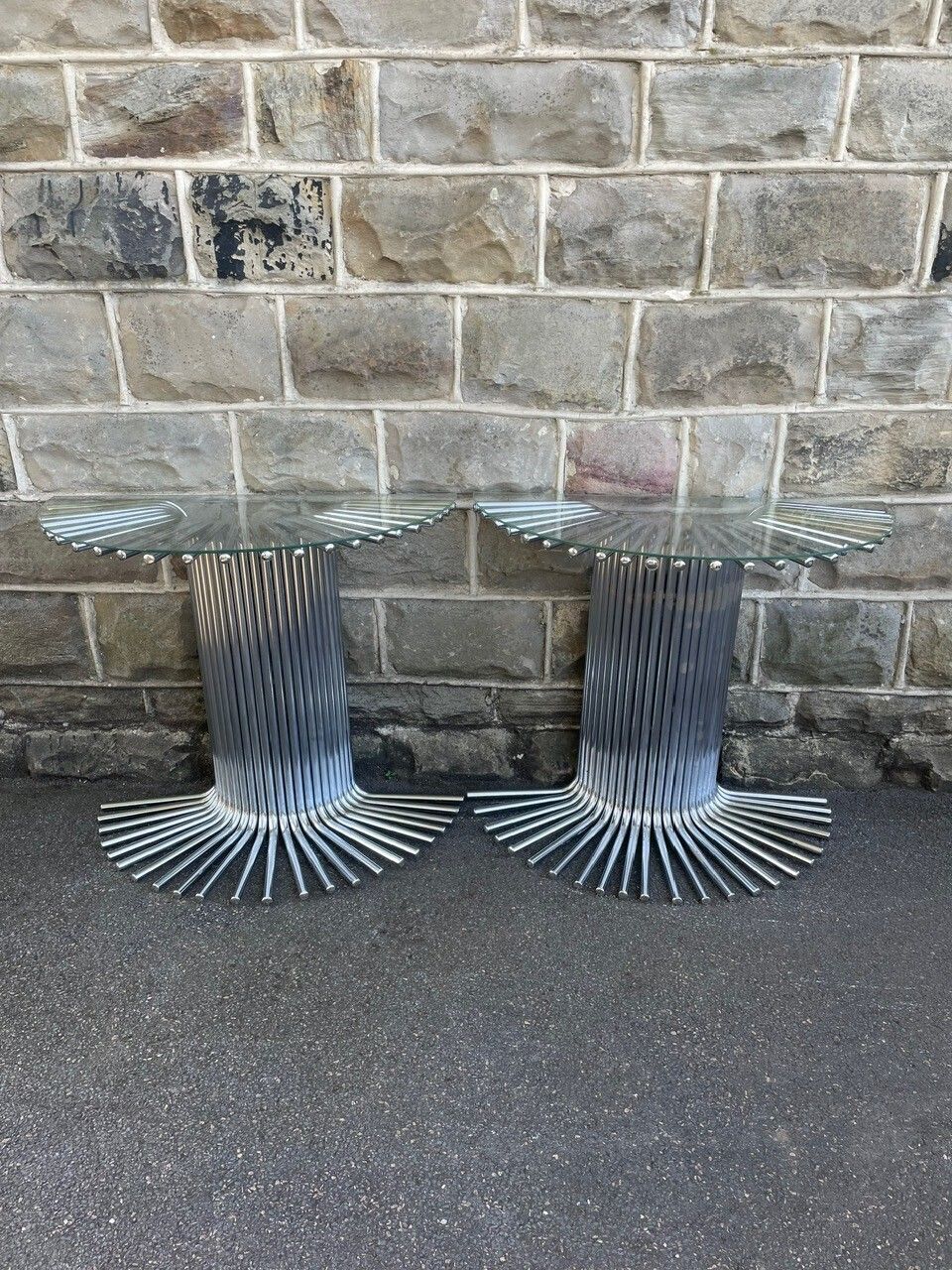 Vintage Mid Century Pair Tubular Chrome Tables