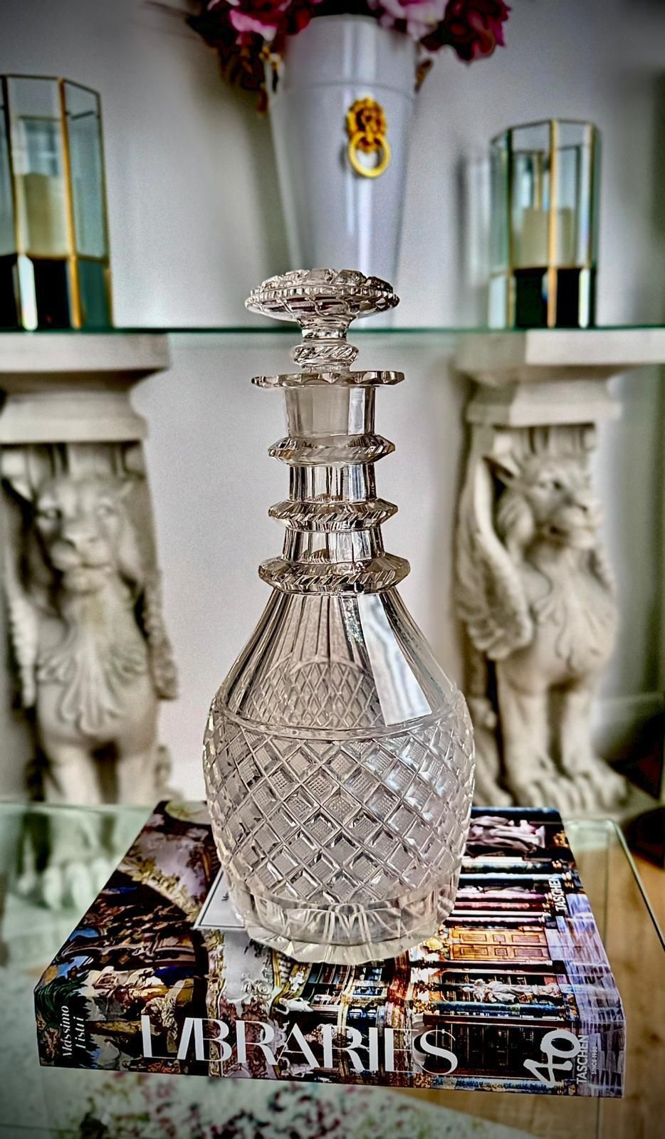 Georgian Hand Cut Glass Decanter, Strawberry Diamond & Fluted Design, C.1820–1835 photo furniture