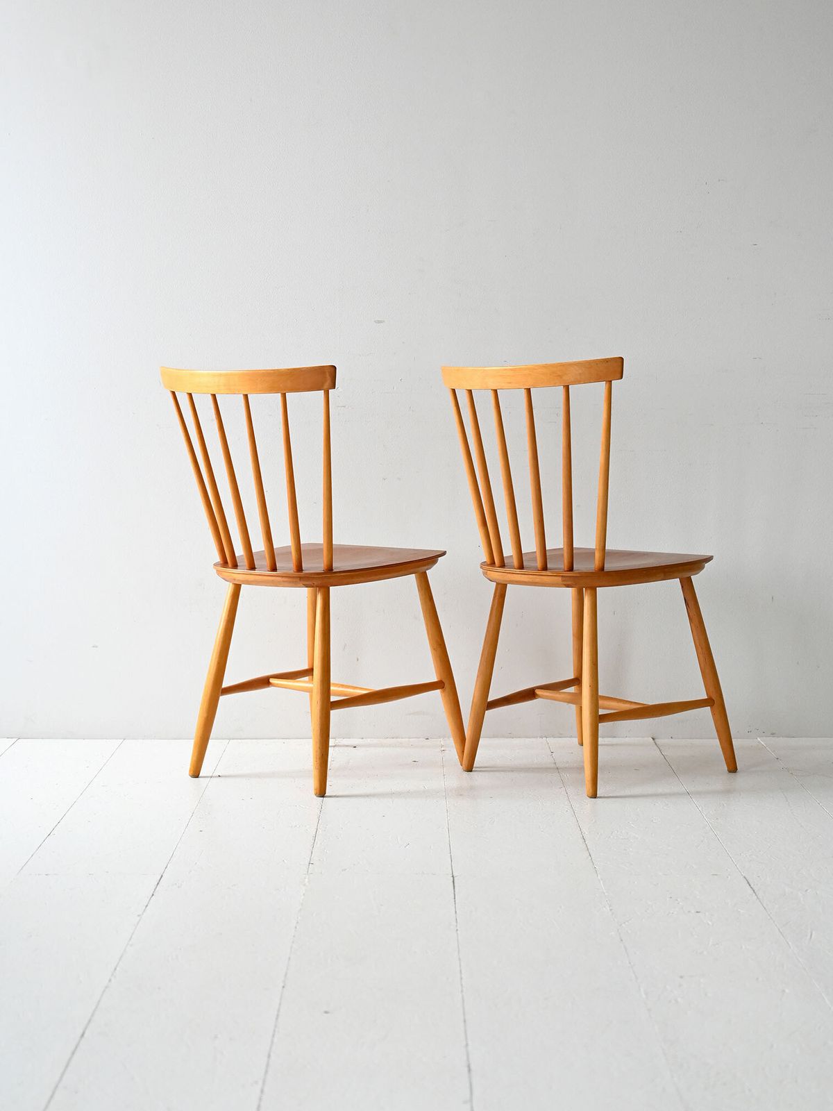 Pair Of Scandinavian Chairs From The 1950s And 1960s In Beech And Teak, Pinstol Type. photo for sale