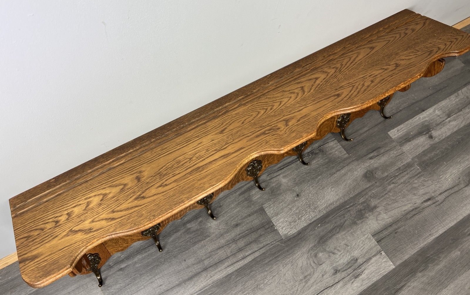 French Vintage Coat Rack Oak 7 Hooks Ornate Wall Shelf Carved Coat Lot 4238 photo buy