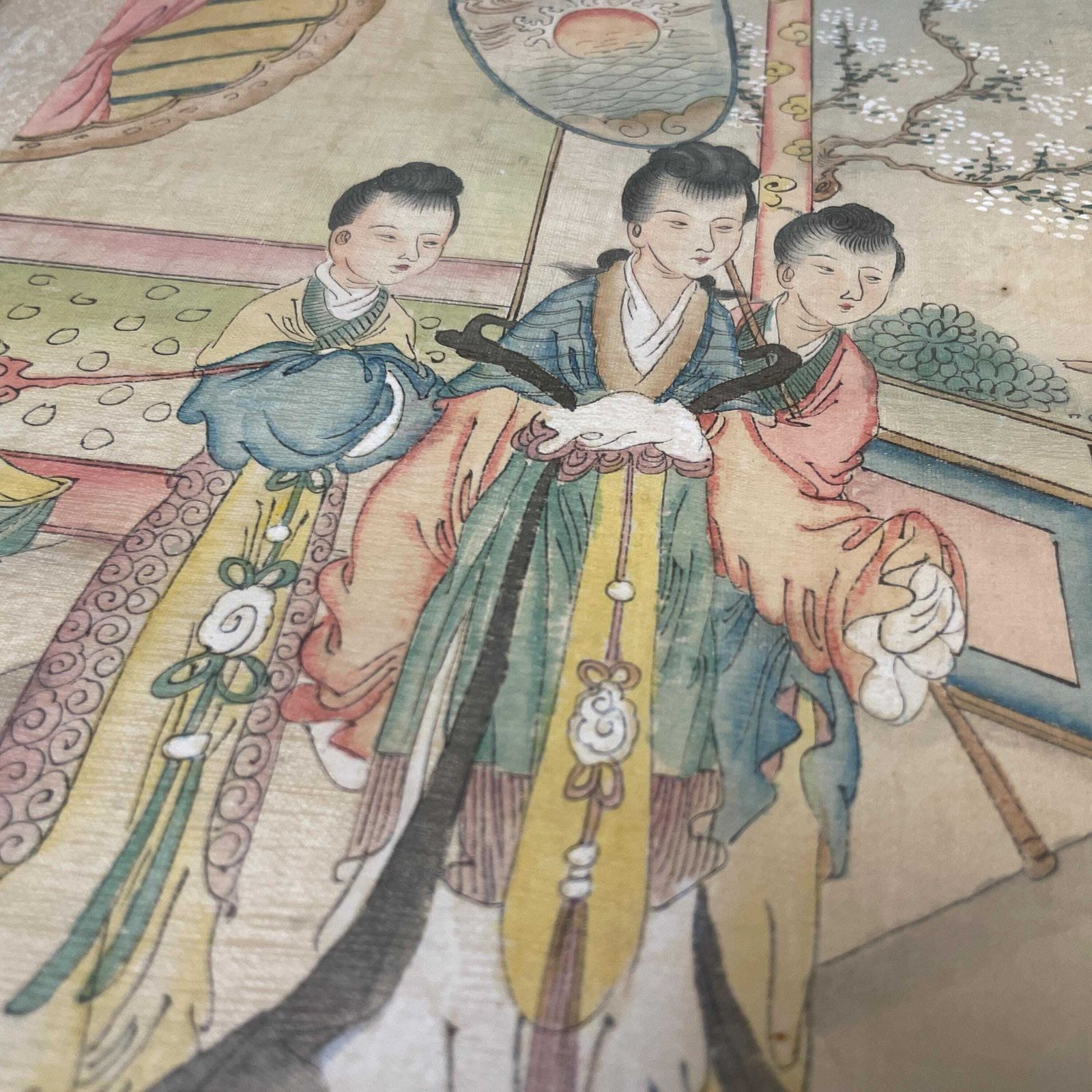 165.0 Pair Of Antique Japanese Oriental Art Hand Painted 43x34cm Picture Wood Black Frame Framed Original Art Work Old Fabric Cloth photo