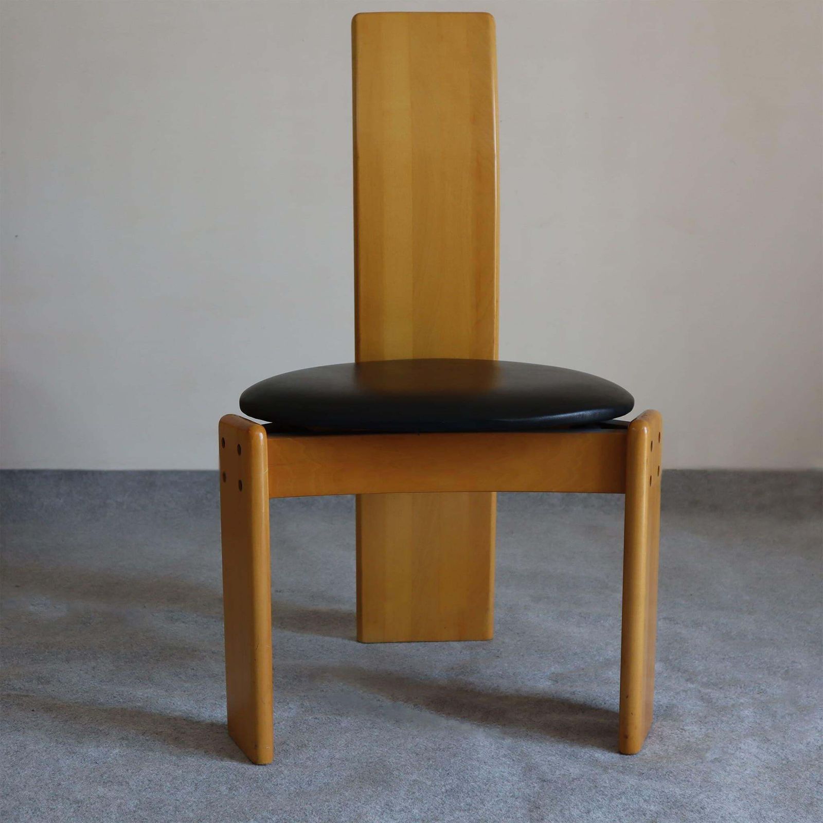 Set Of Six Italian Wood Chairs Leather Seats By Afra E Tobia Scarpa, 1970s photo for sale