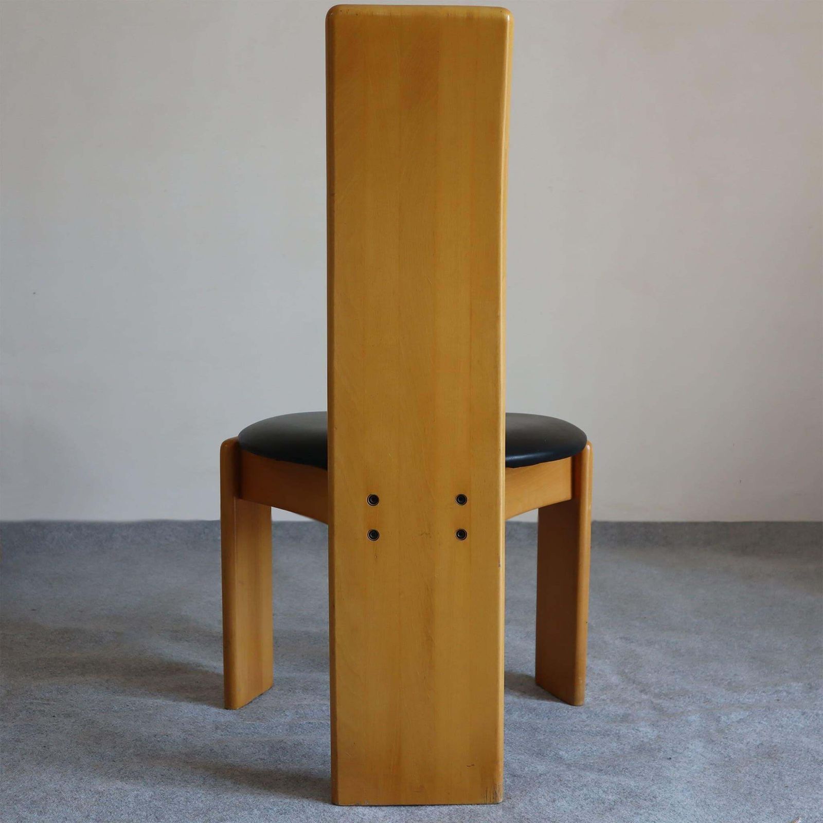 Set Of Six Italian Wood Chairs Leather Seats By Afra E Tobia Scarpa, 1970s photo 3048.0