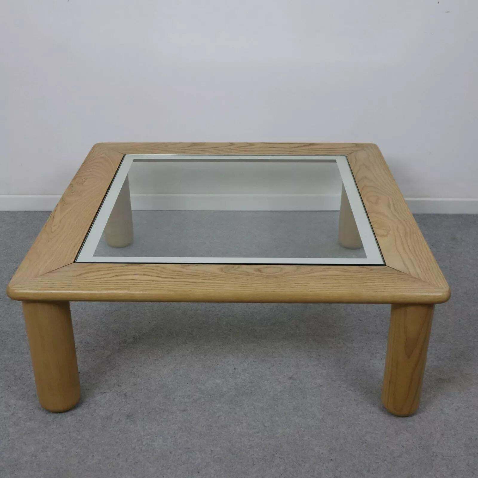 Italian Glass And Oak Coffee Table In The Manner Of Afra E Tobia Scarpa, 1970s photo buy