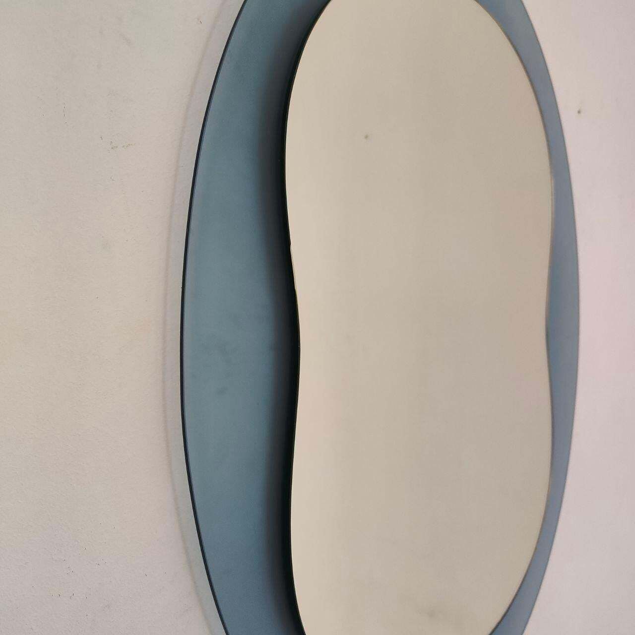 Italian Oval Blue Glass Mirror In The Style Of Veca, 1970s photo furniture