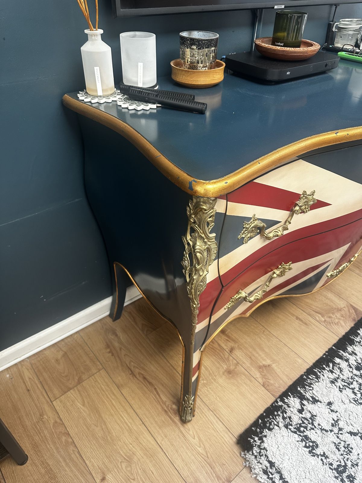Vintage Union Jack Bombe Chest Sideboard photo for sale