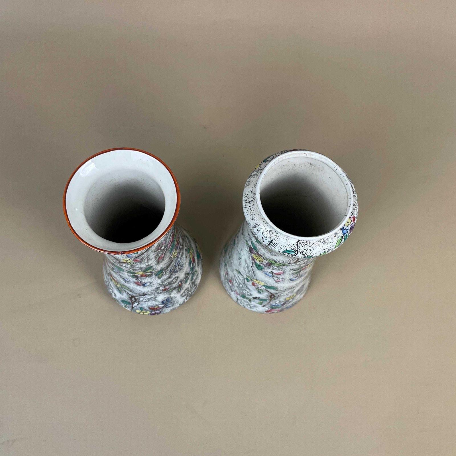 photo furniture Pair Floral Ceramic Vases Decorative Display Hand Painted Chinoiserie Oriental Flower Vases Mid Century Made In England Pots X2 White