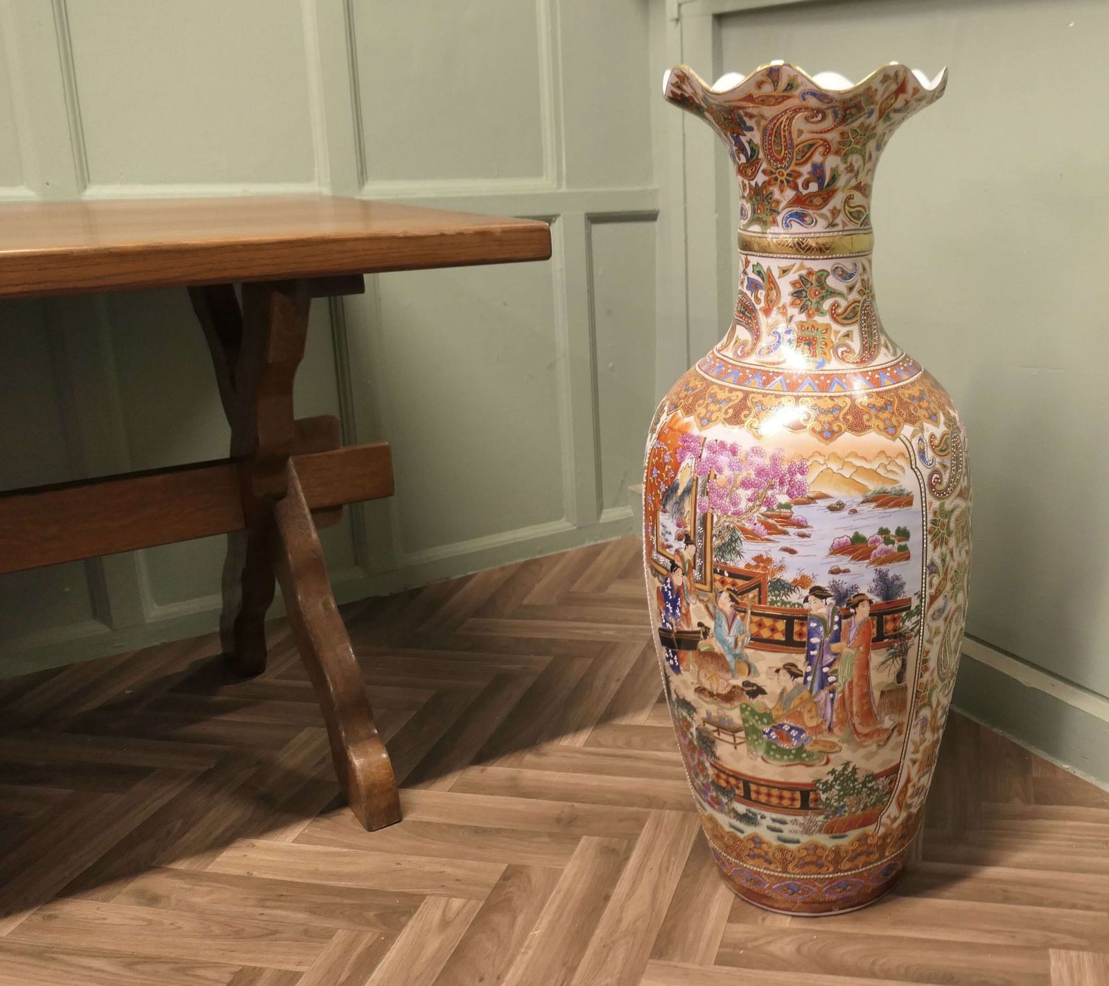 A Very Tall Oriental Ceramic Satsuma Vase photo for sale