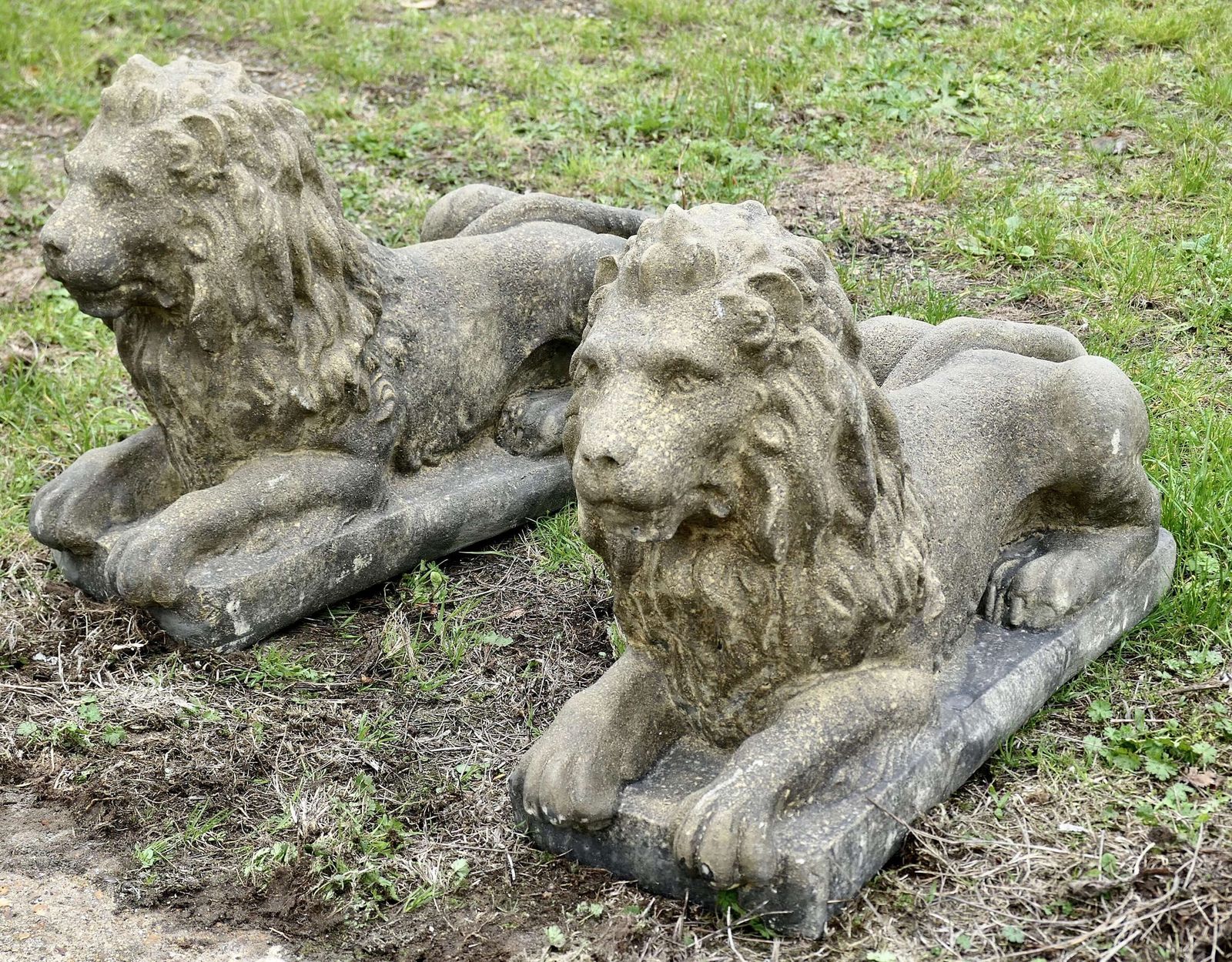 A Pair Of Weathered Guardian Lions photo for sale