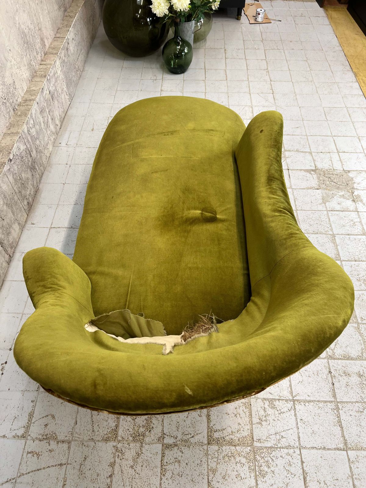 Napoleon III Moss Green Velvet Chaise Longue photo vintage