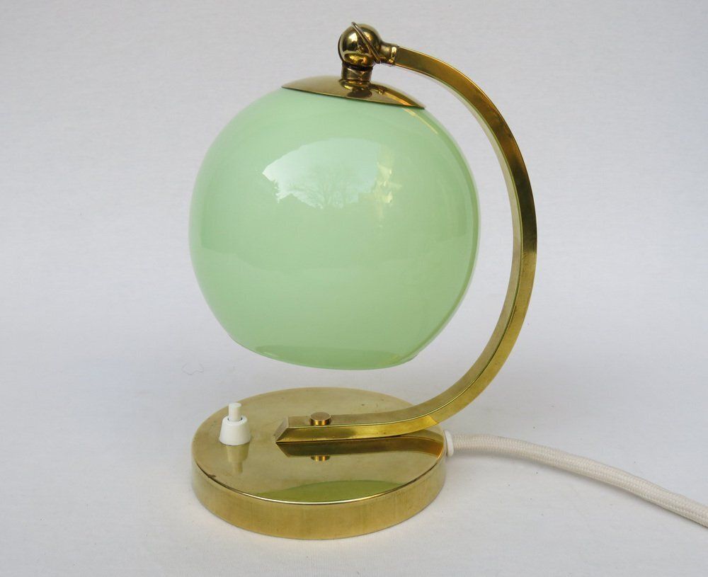 Art Deco Bedside Lamp In Brass With Green Cased Glass Shade, 1920s photo furniture