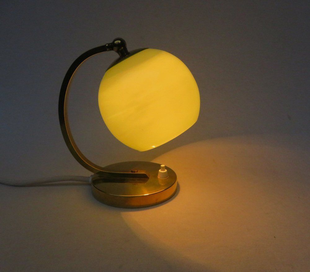 Art Deco Bedside Lamp In Brass With Green Cased Glass Shade, 1920s photo vintage