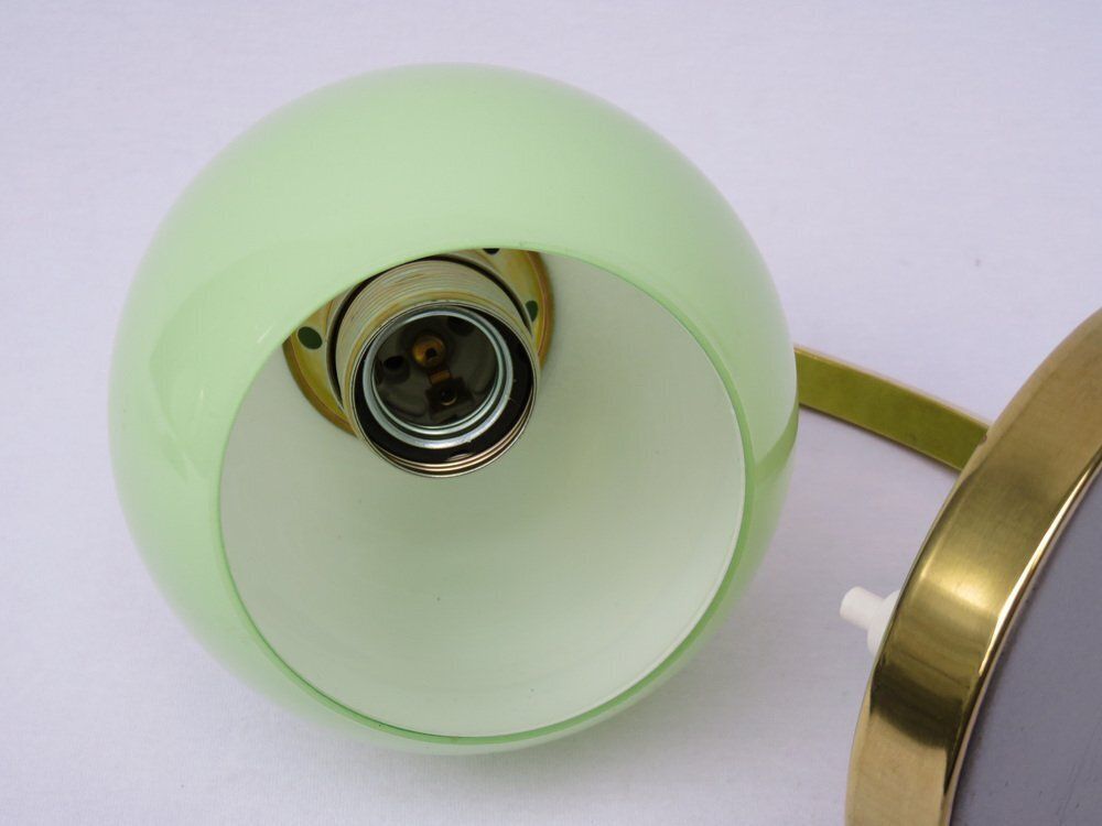Lighting Art Deco Bedside Lamp In Brass With Green Cased Glass Shade, 1920s photo