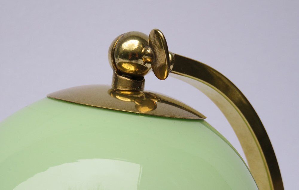 2343.0 Art Deco Bedside Lamp In Brass With Green Cased Glass Shade, 1920s photo