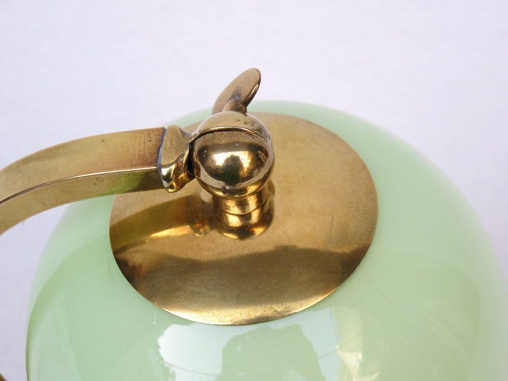 photo vinterior Art Deco Bedside Lamp In Brass With Green Cased Glass Shade, 1920s