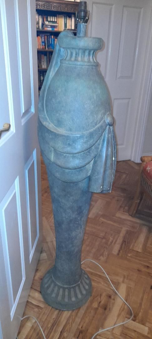 Classical Faux Grey Stone Curved Swag Tall Pedestal Column Floor Lamp photo vintage