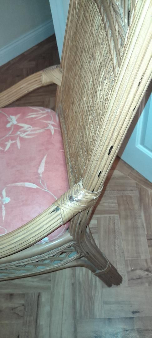Set 4 Heavy Dining Conservatory Chairs Vintage Bamboo Cane Firm Padded Seats photo Furniture