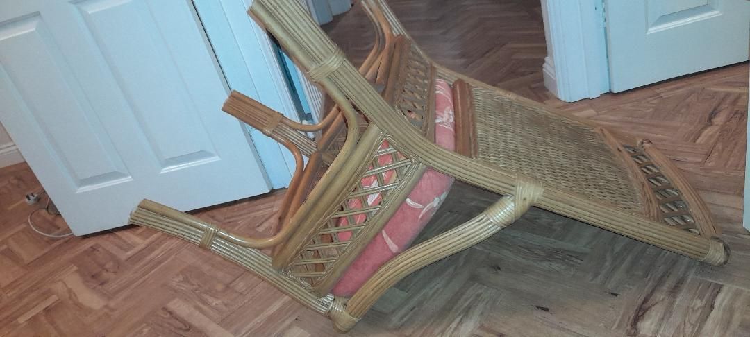 Set 4 Heavy Dining Conservatory Chairs Vintage Bamboo Cane Firm Padded Seats photo buy
