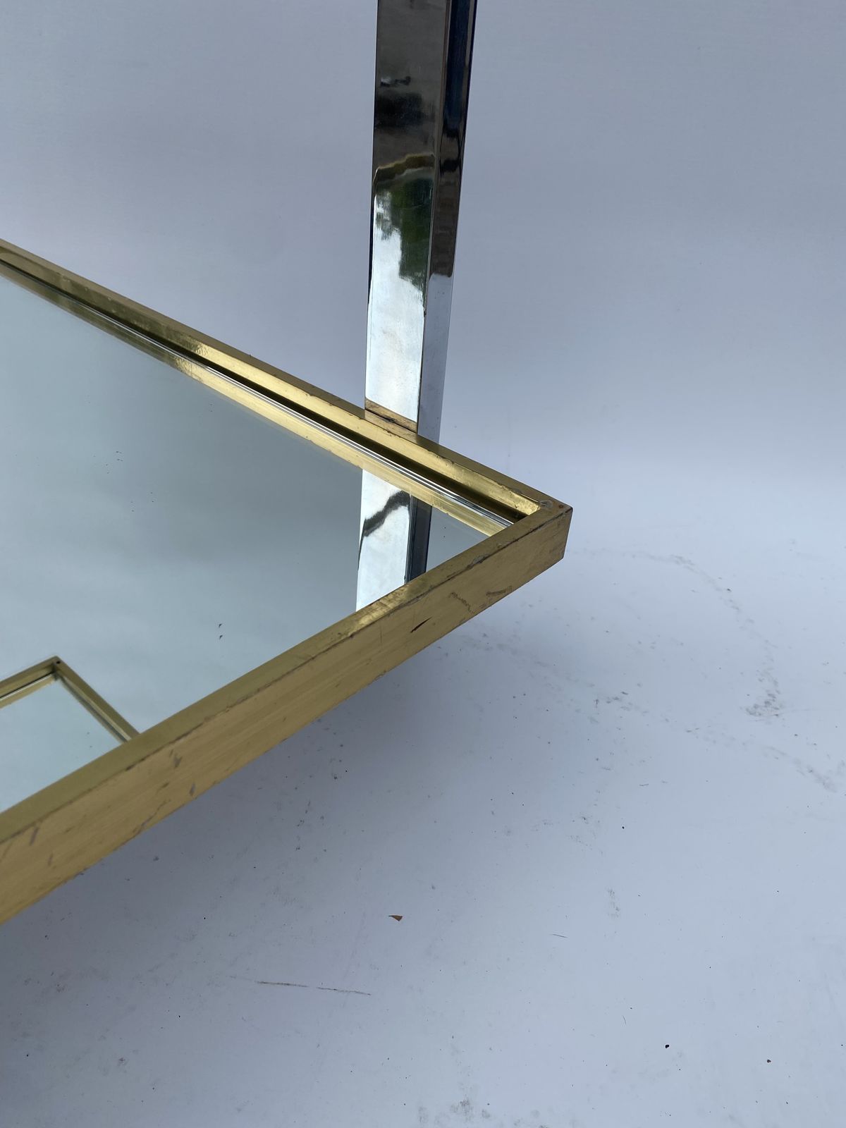 Furniture Square Brass Chrome 1970s Bar Cart Drinks Trolley Table Glass Mirror Hollywood Regency Romeo Rega Style Renato Zevi Italian photo
