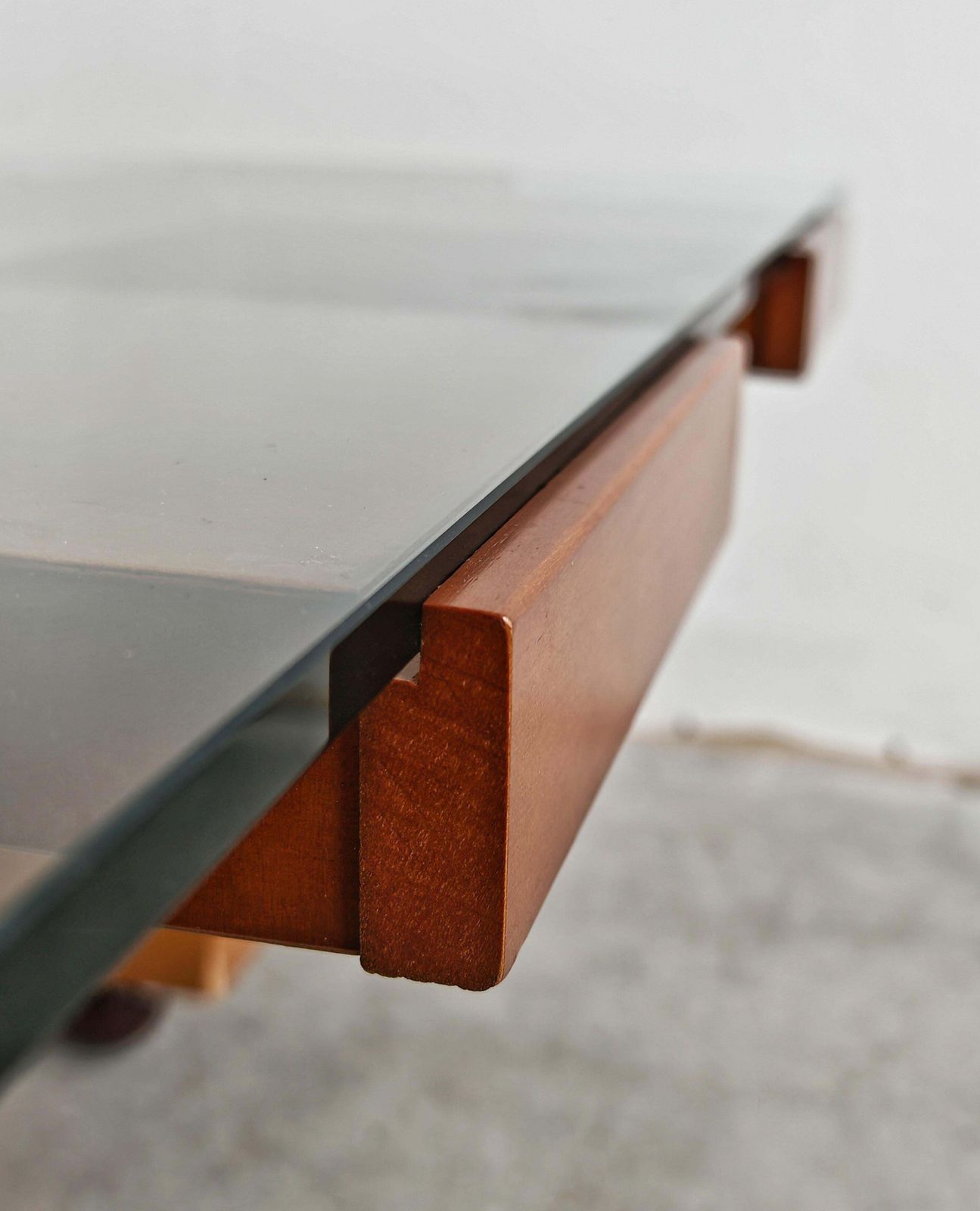 Mid Century Modern Coffee Table In Elm Wood With Grid Motif By Marco Zanuso photo vinterior