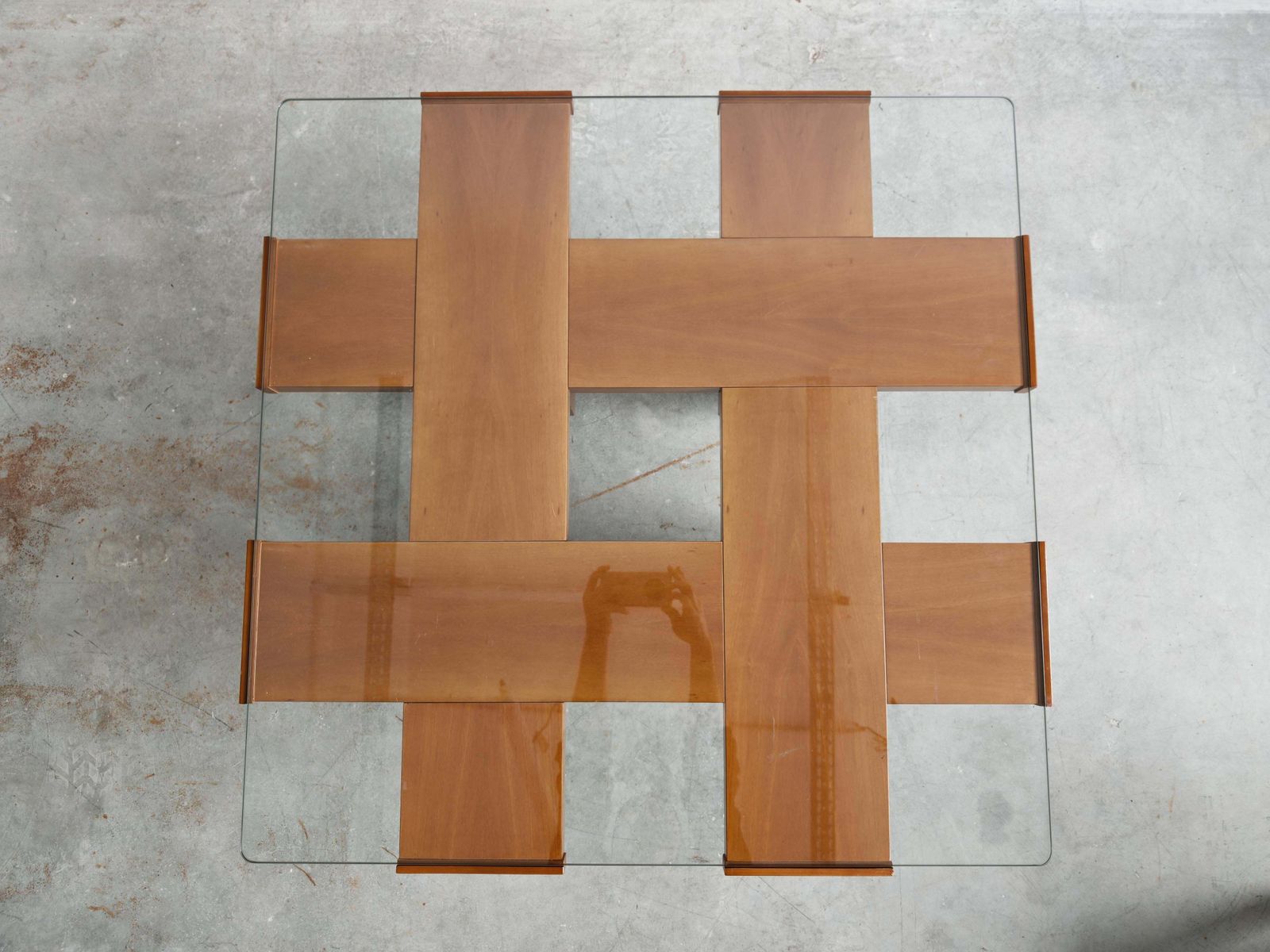 5500.0 Mid Century Modern Coffee Table In Elm Wood With Grid Motif By Marco Zanuso photo