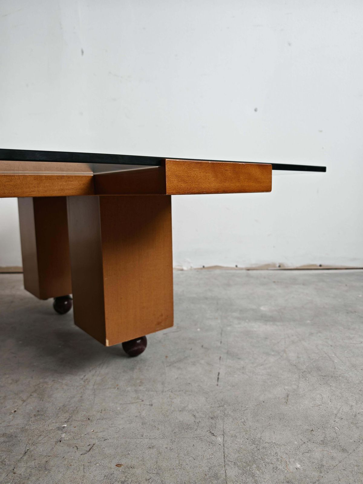 photo vinterior Mid Century Modern Coffee Table In Elm Wood With Grid Motif By Marco Zanuso