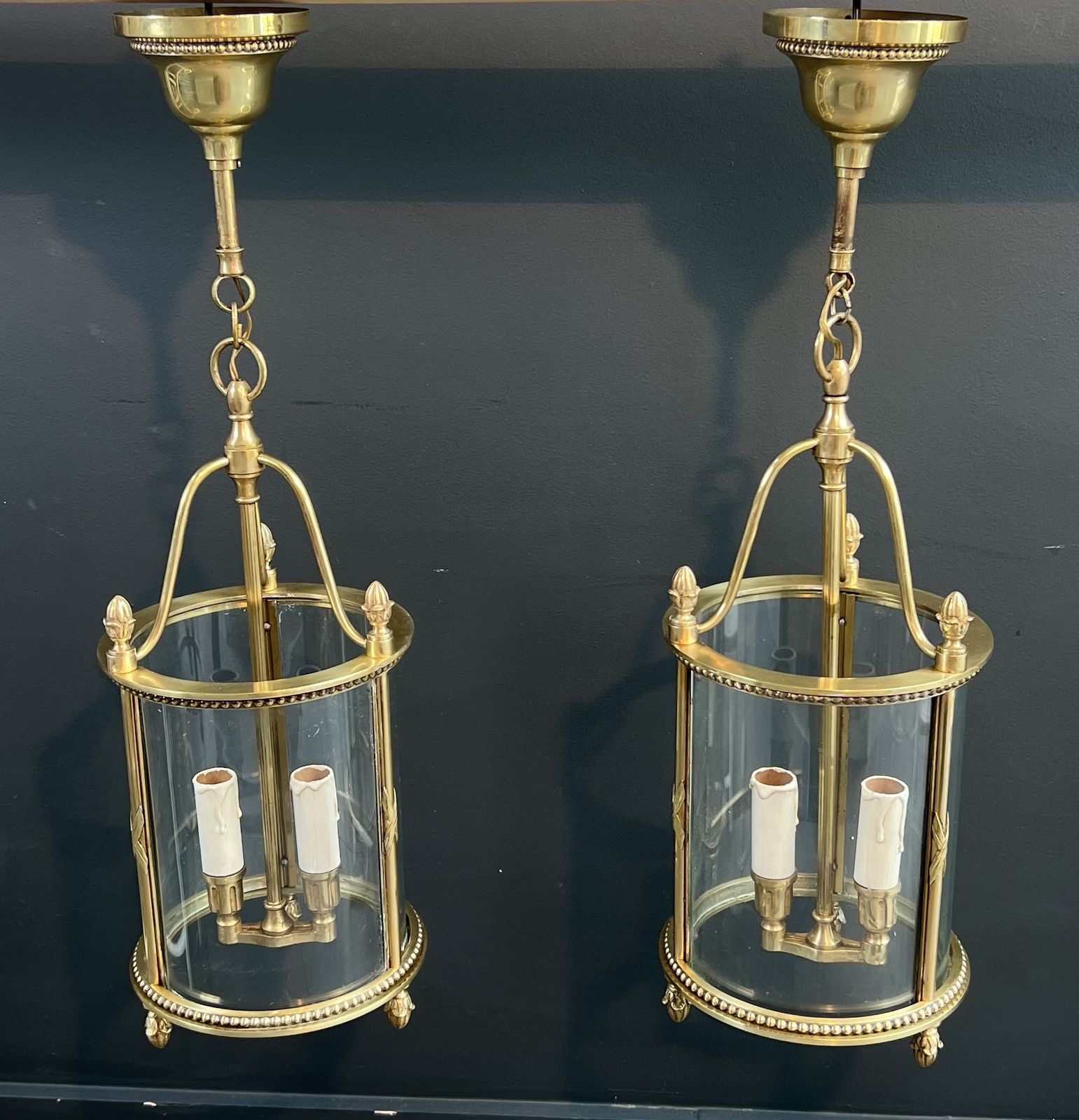 Rare Set Of 4 Round Bronze Lanterns In Neoclassical Style Attributed To Maison Jansen photo Lighting