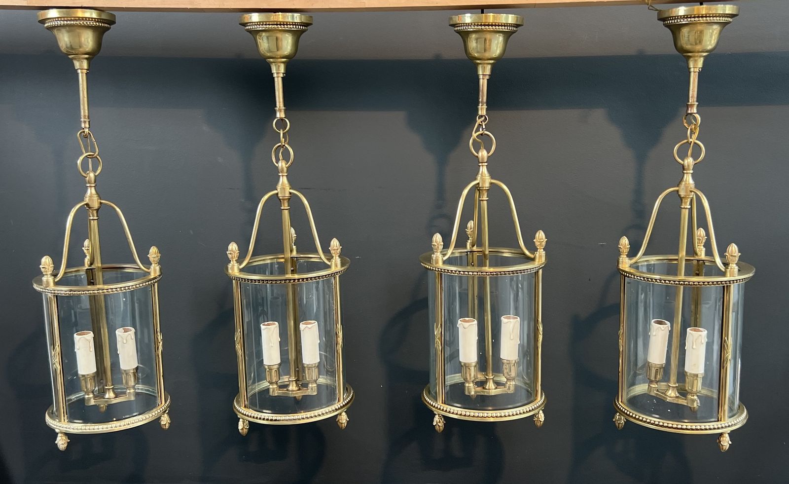 4500.0 Rare Set Of 4 Round Bronze Lanterns In Neoclassical Style Attributed To Maison Jansen photo