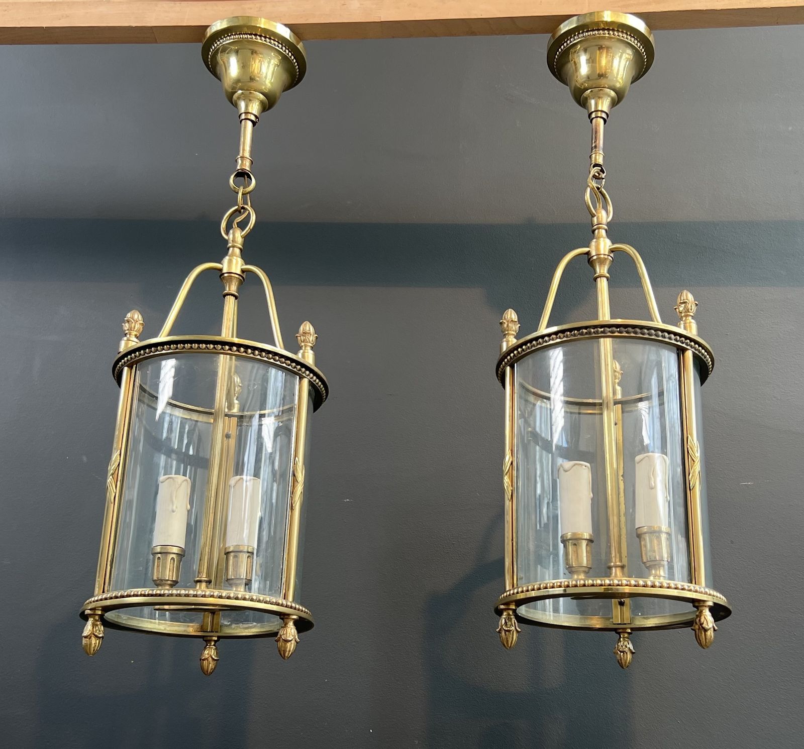 photo vintage Rare Set Of 4 Round Bronze Lanterns In Neoclassical Style Attributed To Maison Jansen