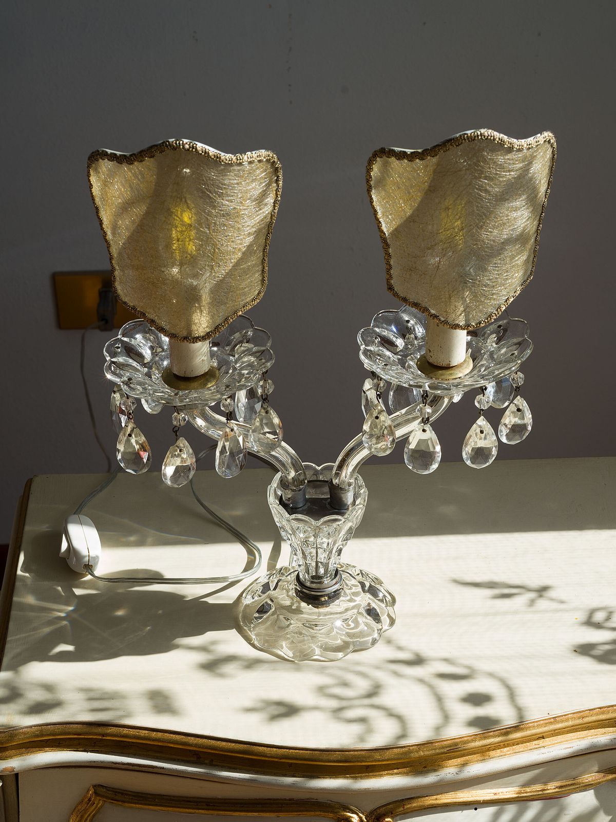 Crystal Wall Light With Two Lights And Lampshades photo vinterior
