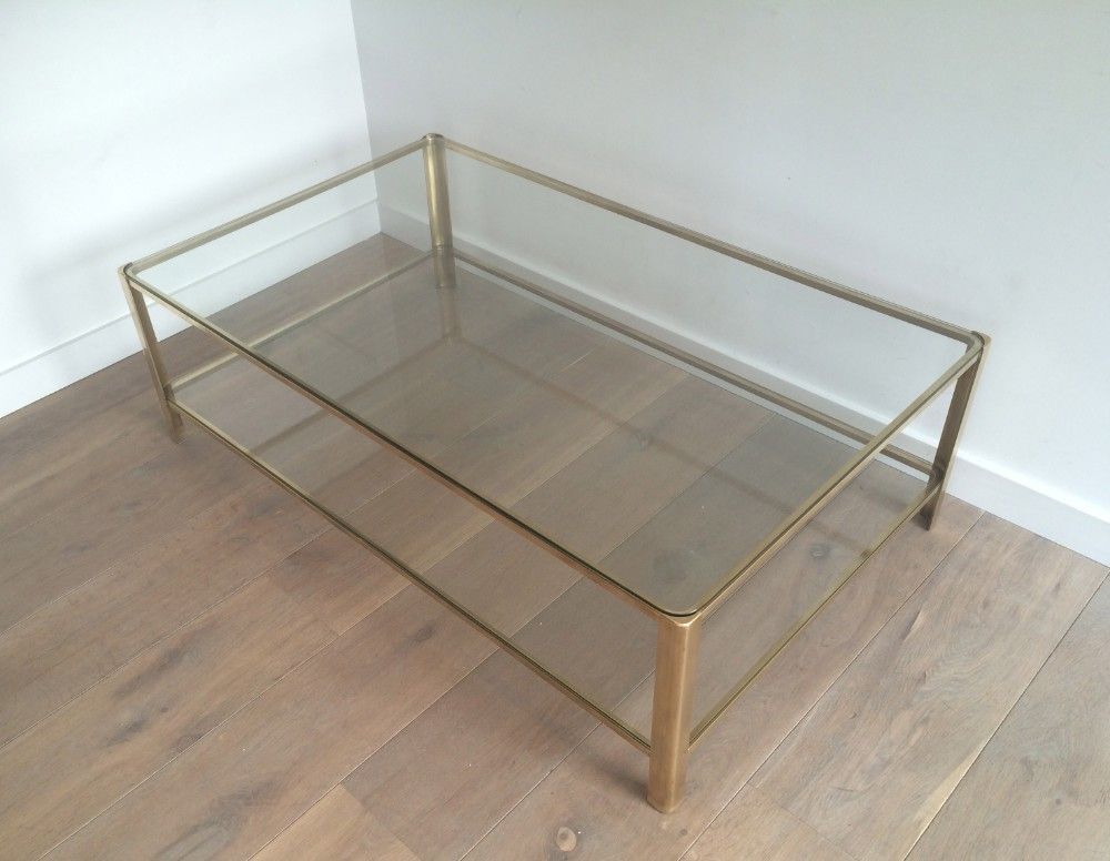 Large Double Top Coffee Table In Polished Bronze And Glass Signed Jacques Théophile Lepelletier And Stamped Broncz photo furniture