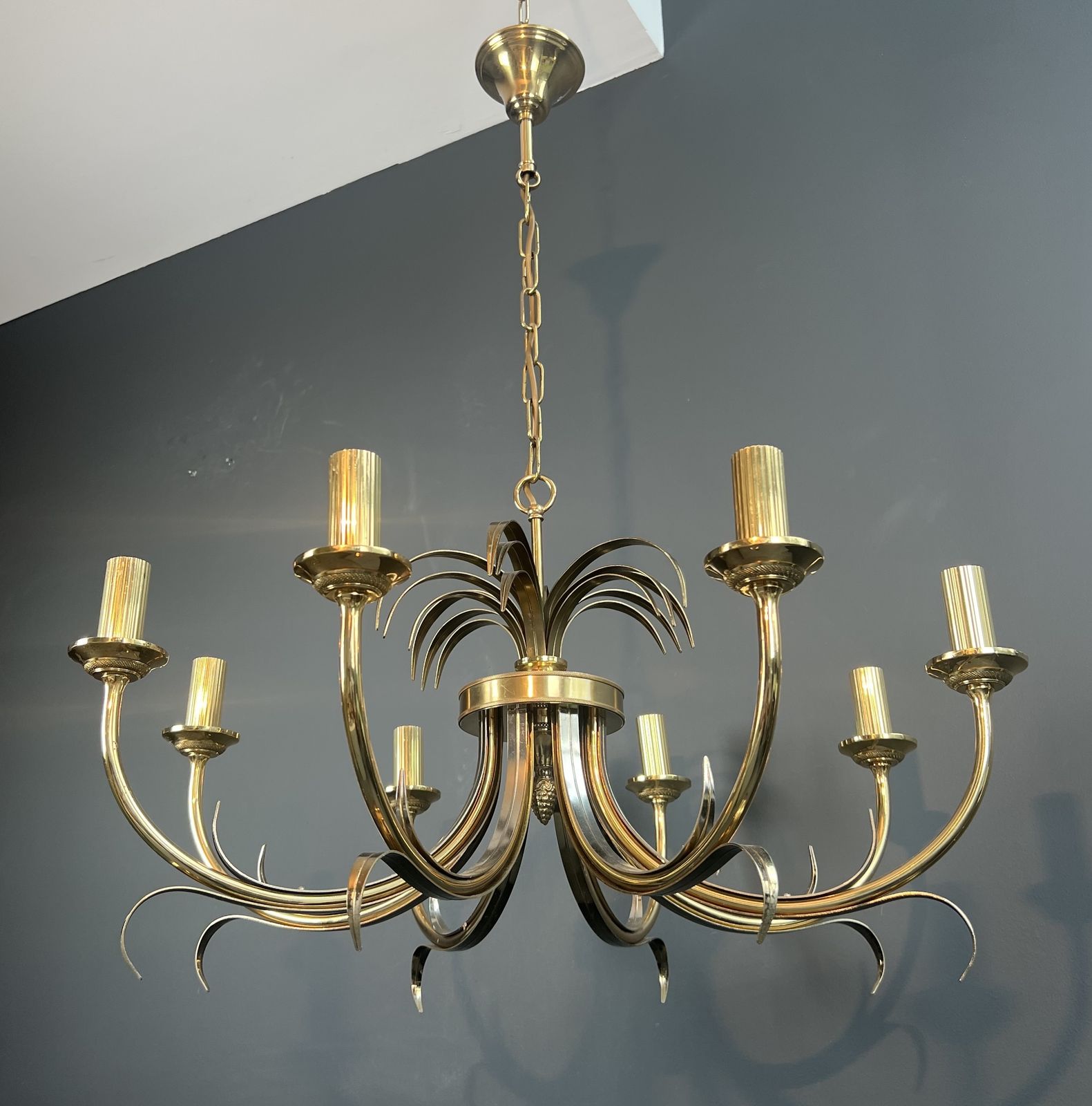 Pineapple Chandelier In Brushed Metal And Gold Metal In The Style Of Maison Charles photo furniture
