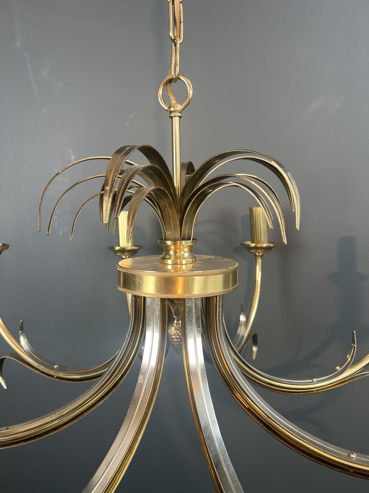 photo vinterior Pineapple Chandelier In Brushed Metal And Gold Metal In The Style Of Maison Charles