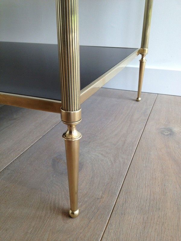Neoclassical Style Coffee Table In Bronze And Brass With Double Black Lacquered Glass Tops From Maison Baguès photo vinterior