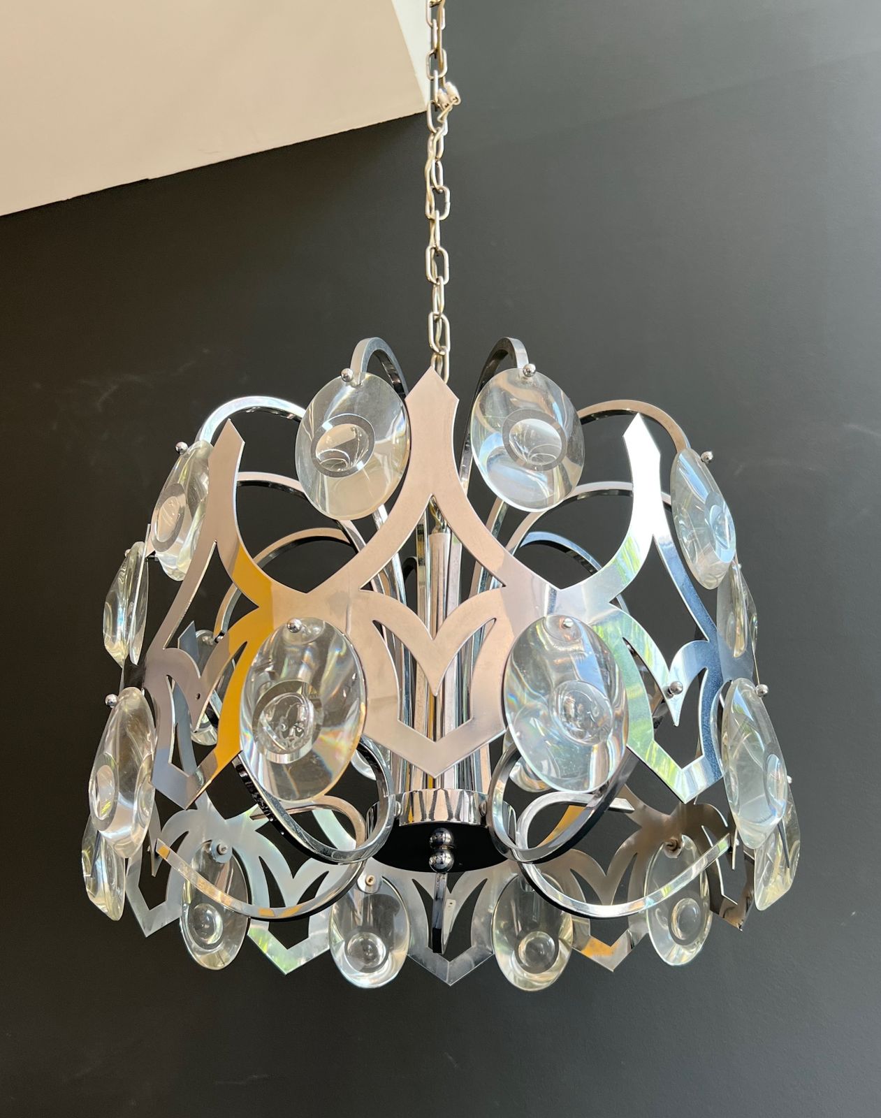 Chrome And Crystal Designer Chandelier By Angelo Gaetano Sciolari. Circa 1970 photo buy