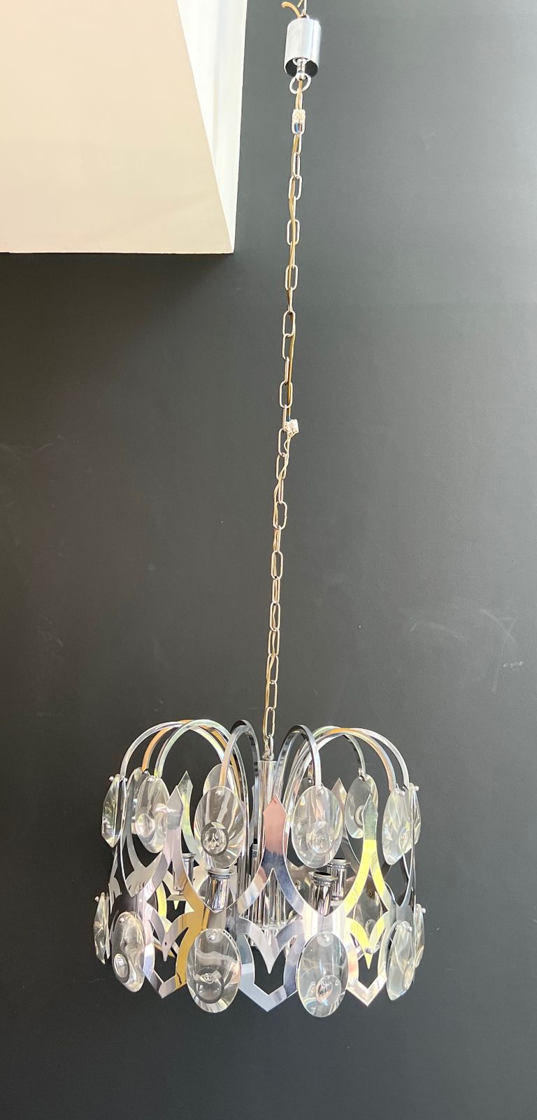 2450.0 Chrome And Crystal Designer Chandelier By Angelo Gaetano Sciolari. Circa 1970 photo