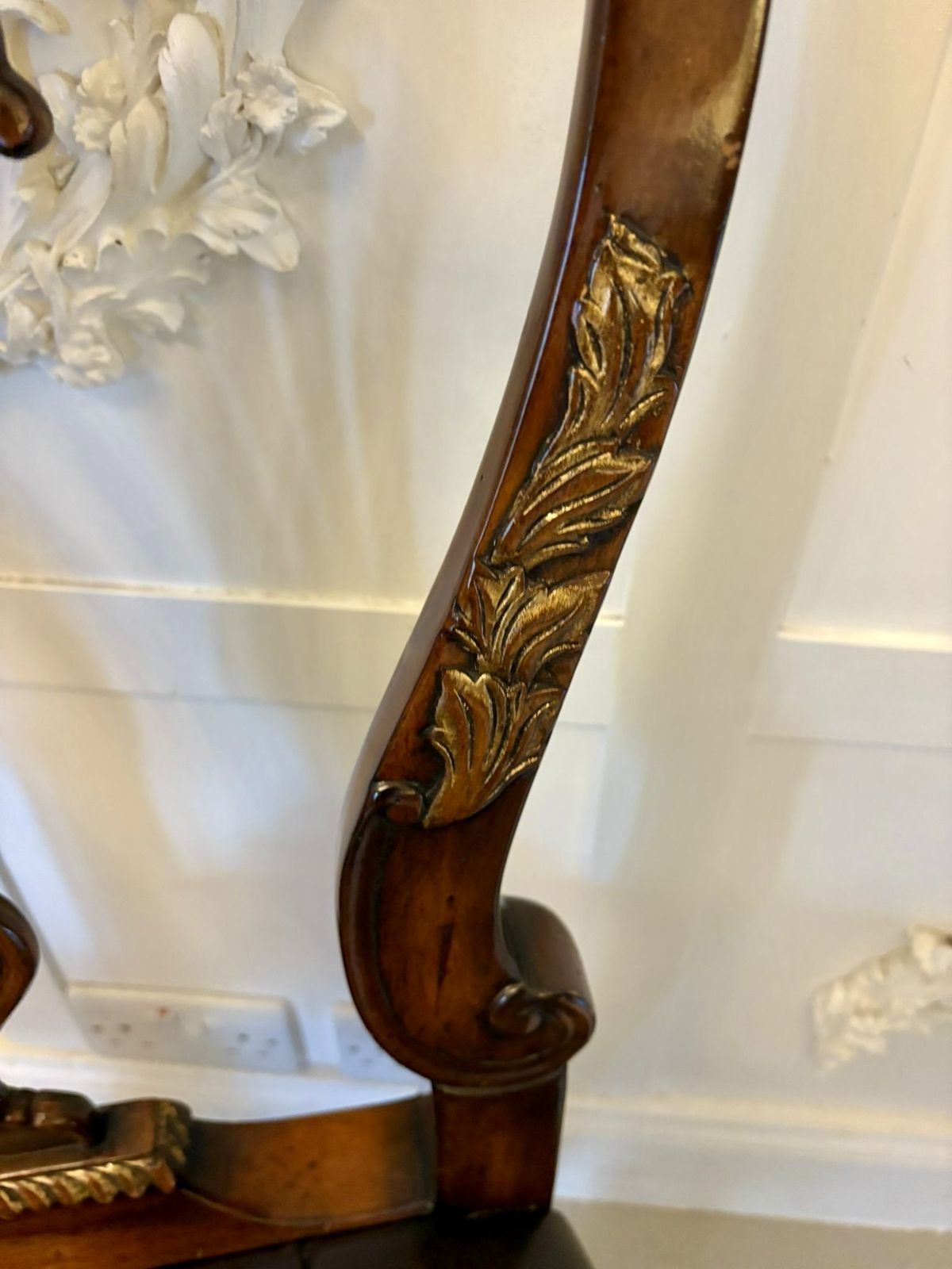 Outstanding Quality Set Of 8 Antique Early 20th Century Carved Walnut And Gilded Dining Chairs photo furniture