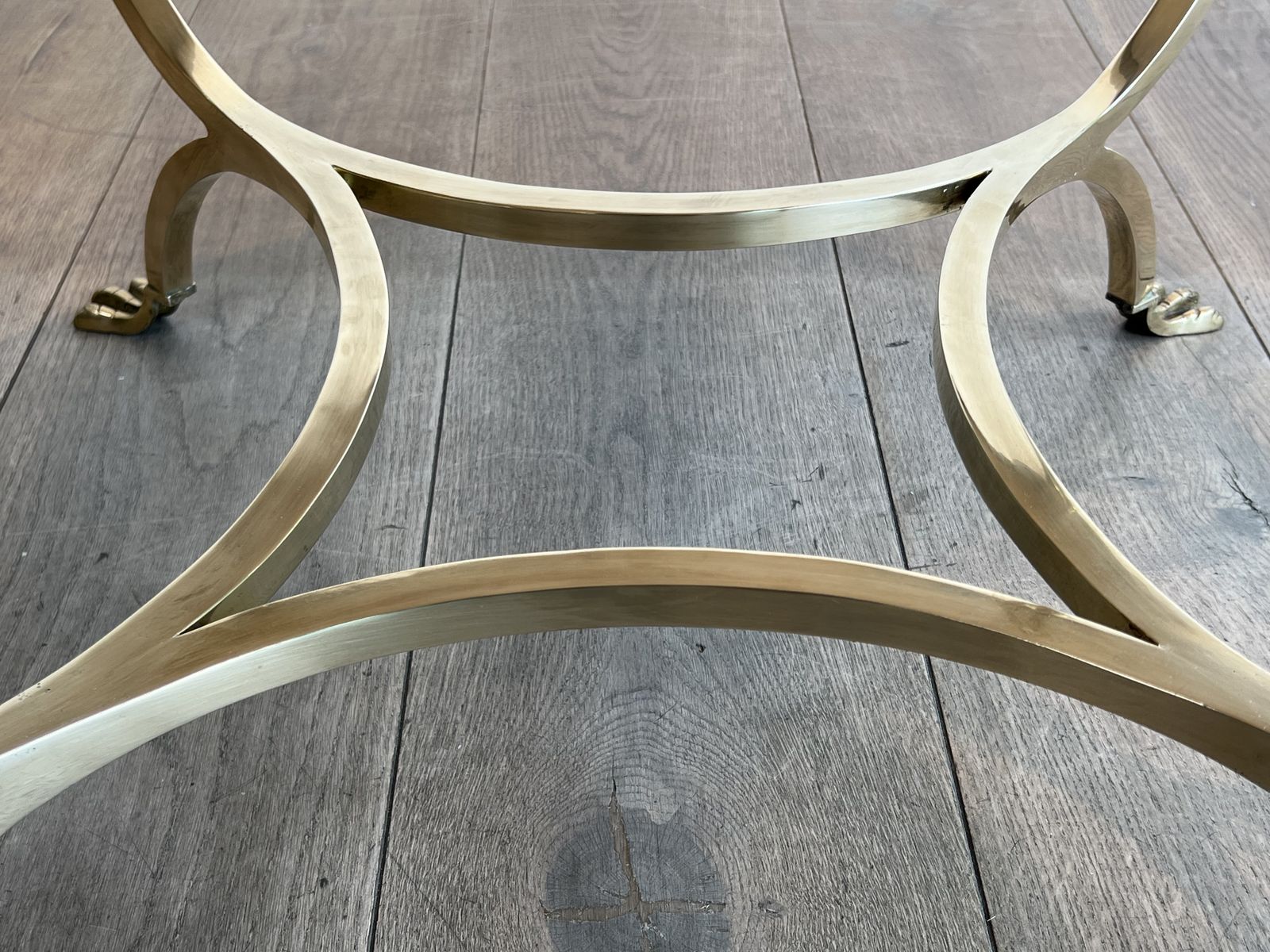 Furniture Neoclassical Style Round Brass Coffee Table With Swan Necks And Legs And Brass Inlaid Marble Top From Maison Jansen photo