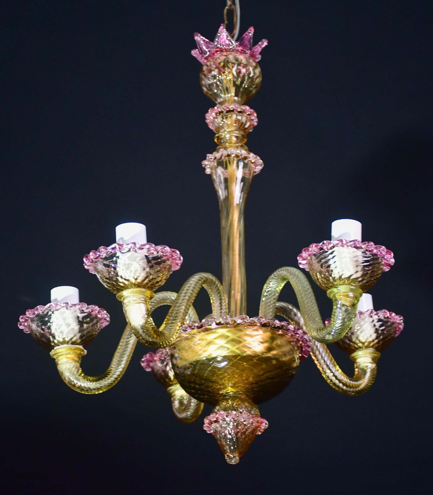 1164.0 Pretty Venetian Chandelier, Pink And Gold Glass, 1950s photo