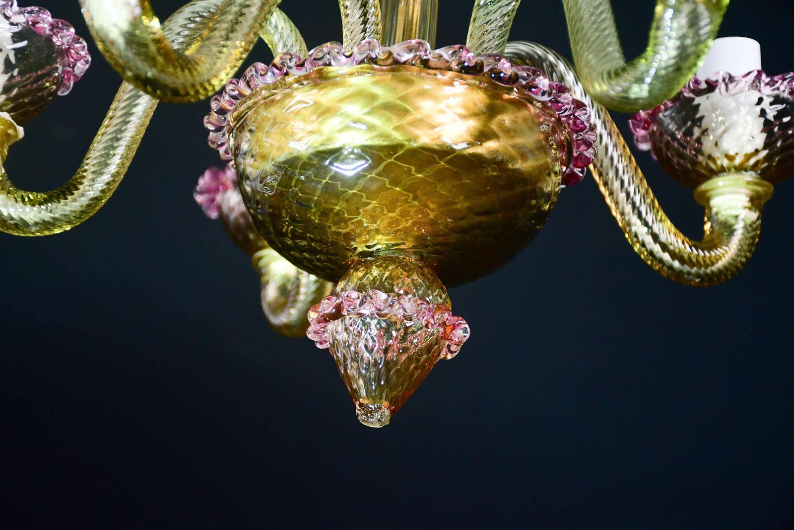 photo buy Pretty Venetian Chandelier, Pink And Gold Glass, 1950s