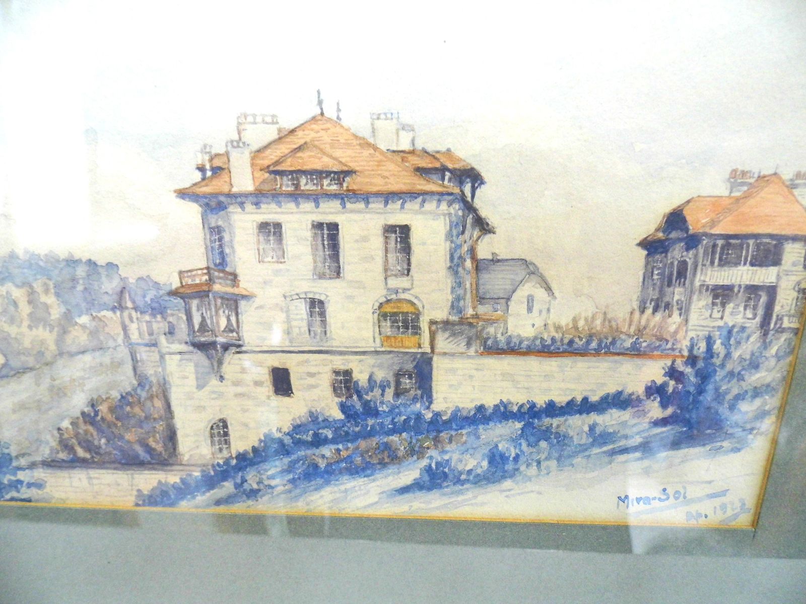 Vintage Framed 1920s Watercolour Of Biarritz France 1923 By Mira Sol photo Art