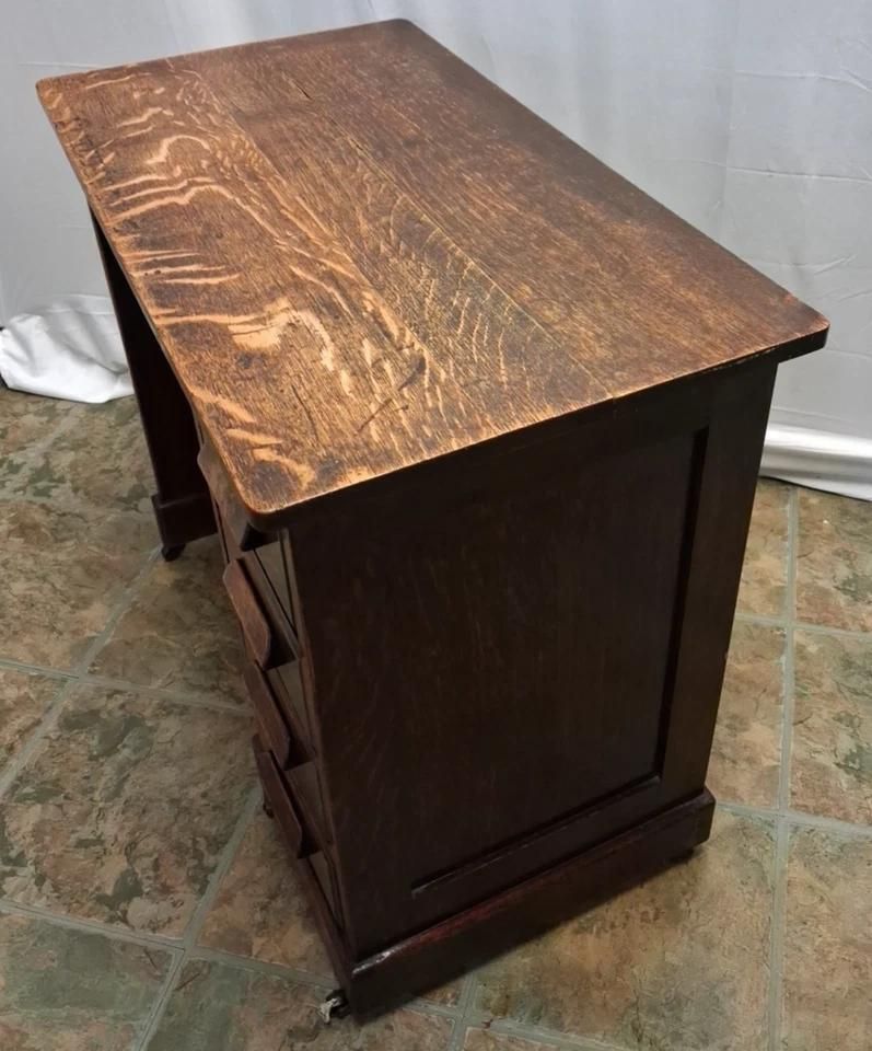 photo for sale Antique Oak Childs Writing Desk With Knee Hole On Casters Lots Of Patina