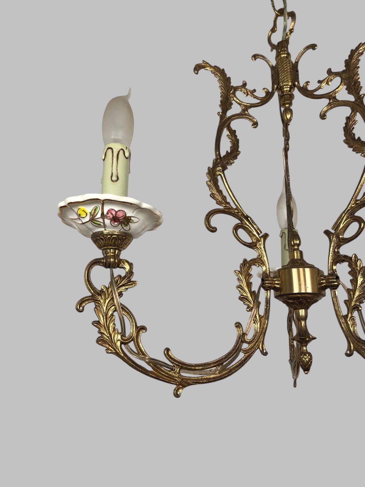 photo for sale Gilt Bronze & Porcelain Chandelier With Matching Wall Lights