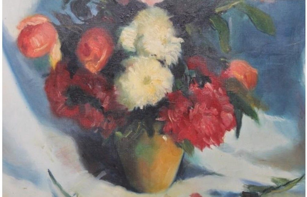 Antique Impressionist Still Life — “Bouquet Of Flowers,” Early 1900s Oil On Canvas photo Art