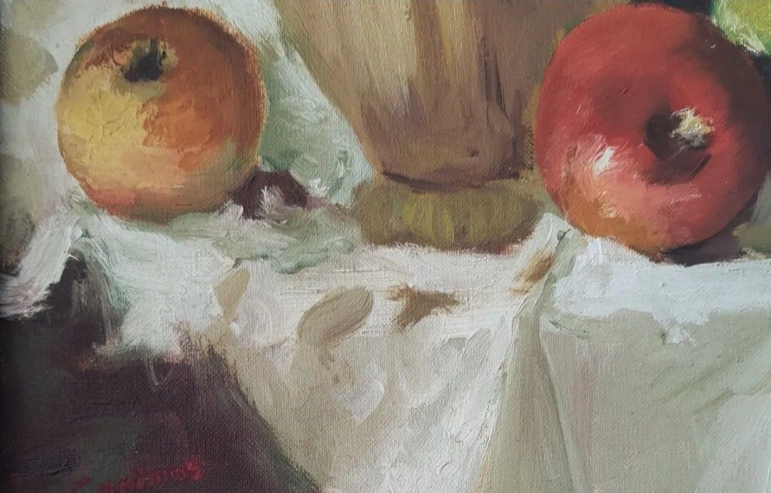 Antique Impressionist Fruit Still Life — Original 20th Century Oil Painting photo for sale