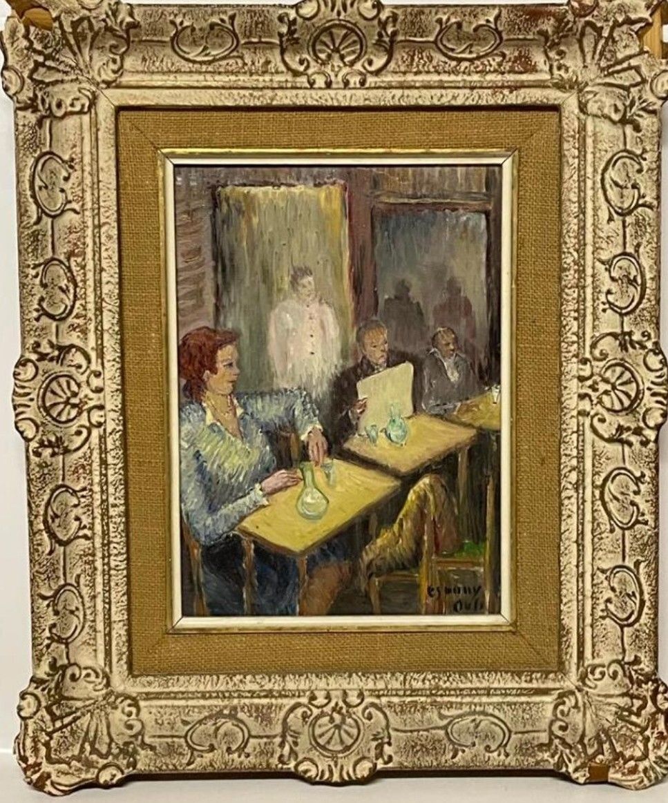 Impressionist Interior Scene – Coffee, 20th Century Oil Painting